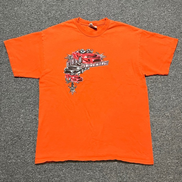 Hanes Heavyweight Other - Hanes Orange High Performance Cars Graphic Tee Youth XL 18-20 Y2K Streetwear
